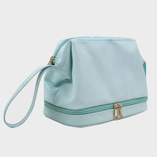 Large-capacity Double-layer Storage Bag, Simple Waterproof PU Material, Travel Bag for Cosmetics, with Zipper Inflight