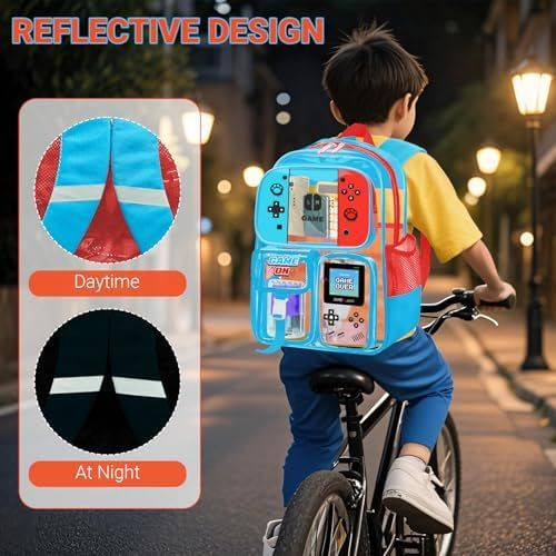 Vaelobag Large Clear PVC Backpack for Boys Kids College Students Waterproof Gamer Bookbag Polyester for School Stadium