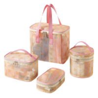 2025 High-End Portable Four-Piece Set Large Capacity Travel Cosmetic Mesh Storage for Women Fashionable Zipper for Toil