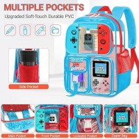 Vaelobag Large Clear PVC Backpack for Boys Kids College Students Waterproof Gamer Bookbag Polyester for School Stadium