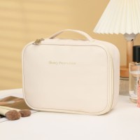 2025 New Model Portable Travel for Toiletry Organizer Bag Large Capacity Fashion PU Women Handheld Makeup Bag String Wa