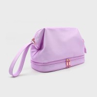 Large-capacity Double-layer Storage Bag, Simple Waterproof PU Material, Travel Bag for Cosmetics, with Zipper Inflight