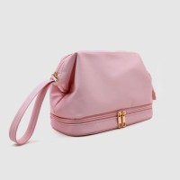 Large-capacity Double-layer Storage Bag, Simple Waterproof PU Material, Travel Bag for Cosmetics, with Zipper Inflight