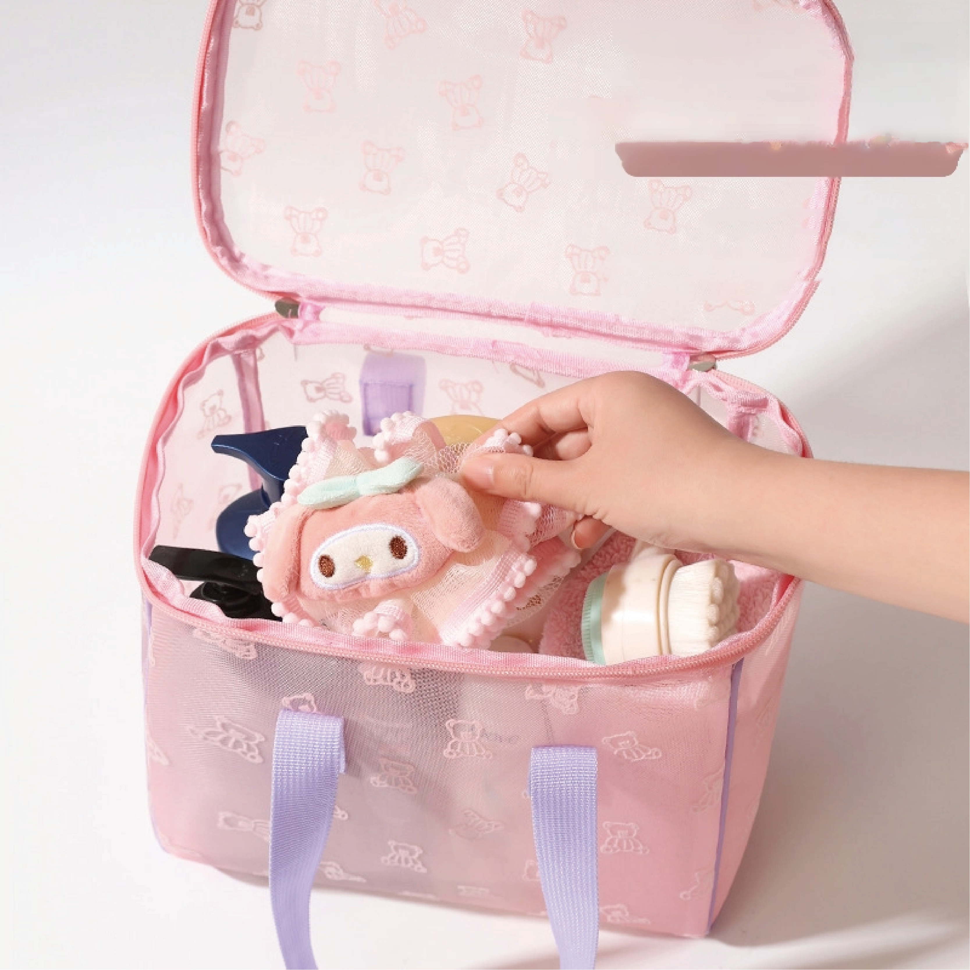 2025 High-End Portable Four-Piece Set Large Capacity Travel Cosmetic Mesh Storage for Women Fashionable Zipper for Toil