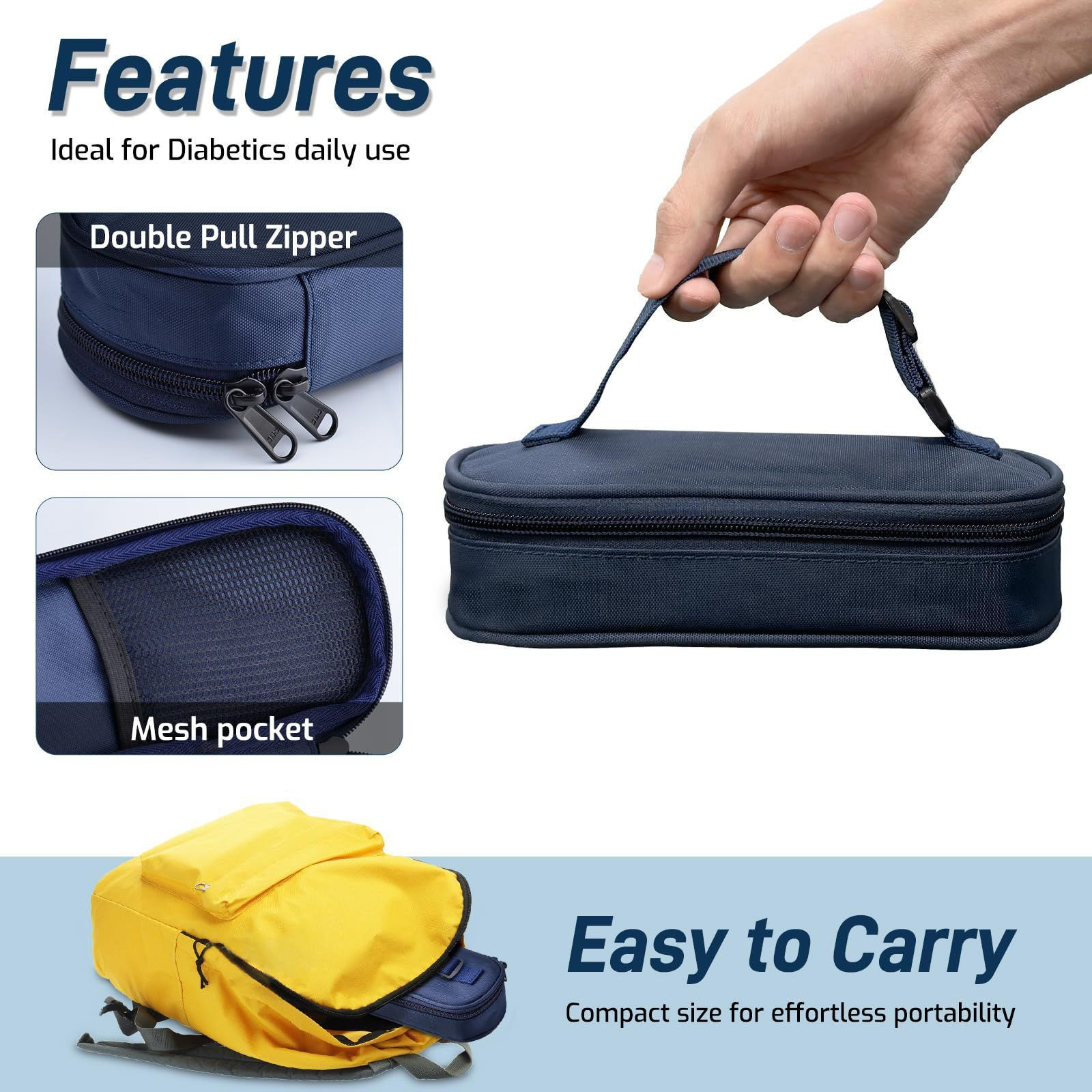 Portable Fashion Travel Insulin Refrigerator Bag Double Ice Bag Design with Thermometer Luxury Leather Medicine Bag