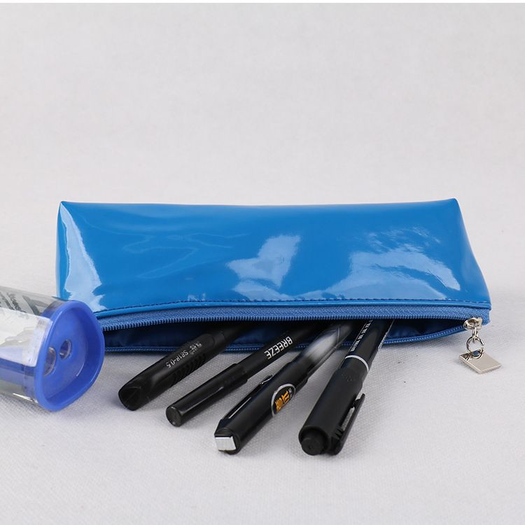 Large Capacity PU Mirror Simple Solid Color Pencil Case Elementary School Students New Stationery Box Wholesale Manufac