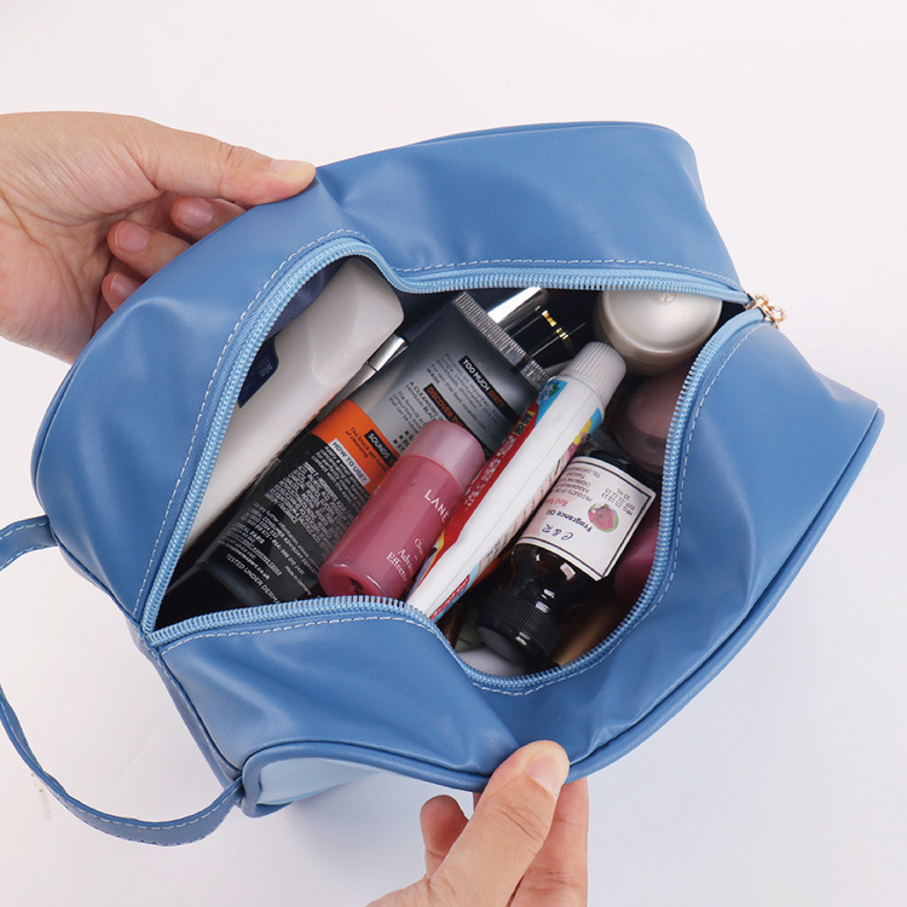 Womens Artificial Leather Makeup Bag, Portable Travel Storage Bag. Airlines Inflight Wash Bag
