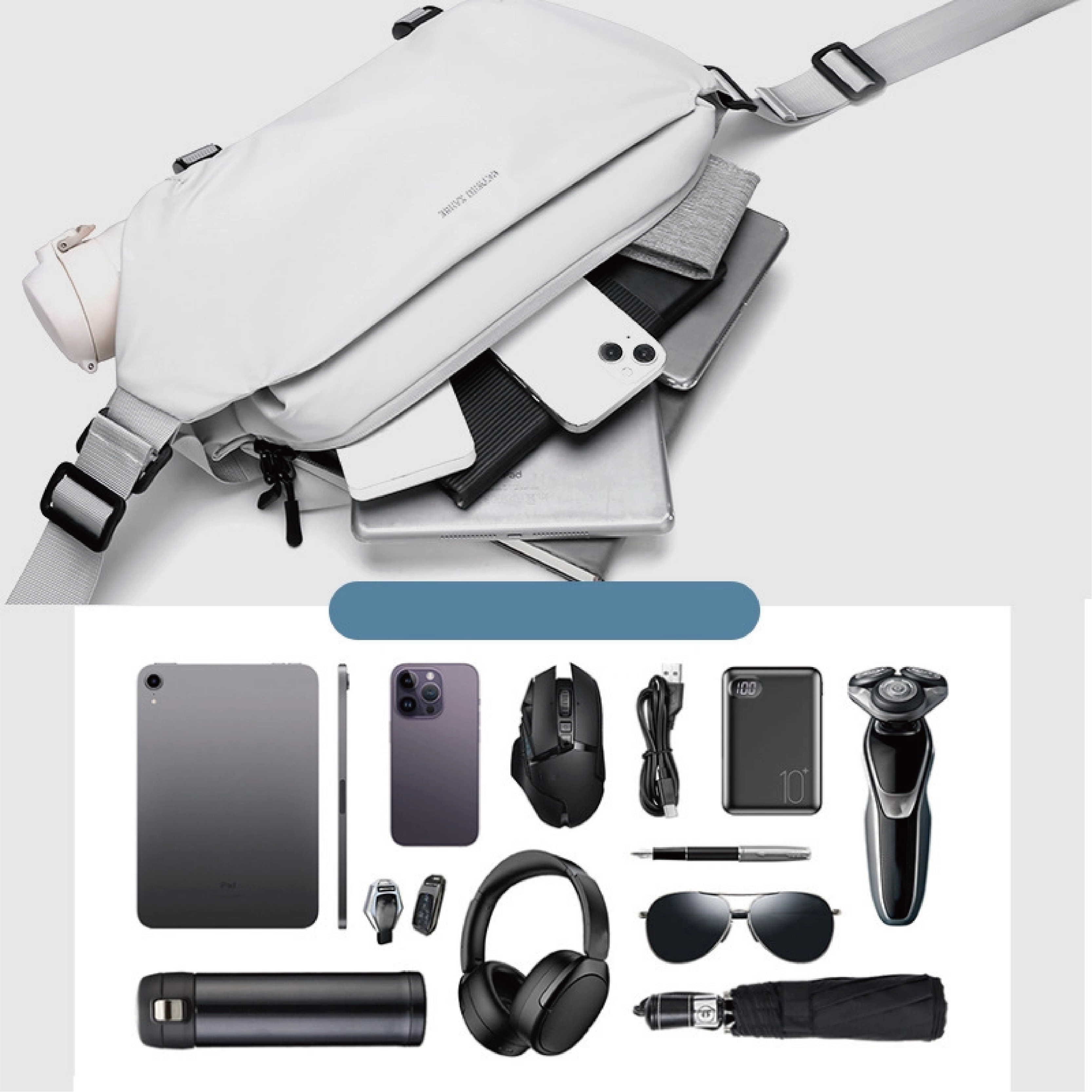 High-End Large Capacity Oxford Mens Outdoor Cycling Messenger Bag Portable Zipper Closure Workwear Travel Bag