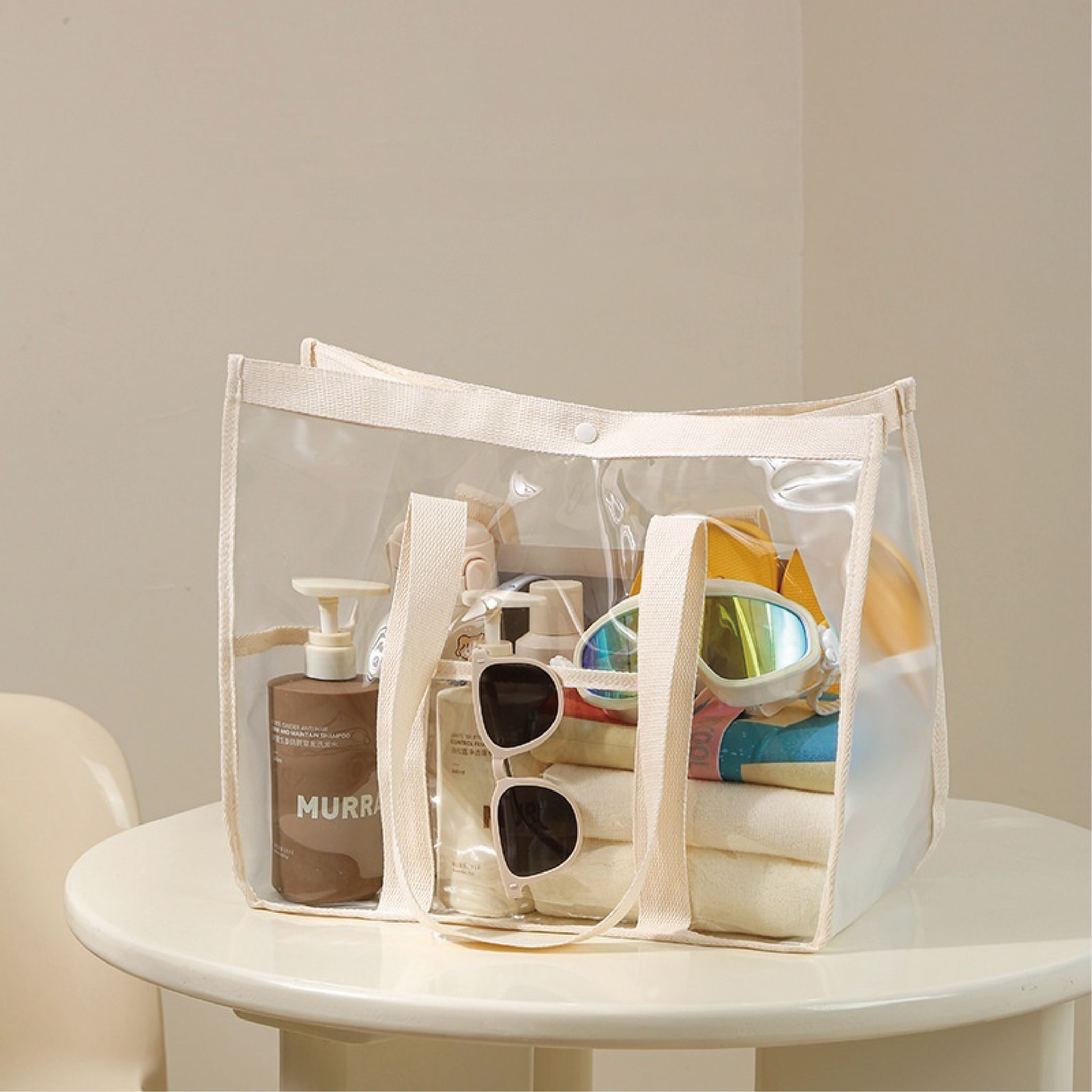 Large Capacity PVC Transparent Swimming Beach Bag Waterproof for Toiletry & Clothing Travel Case New Fashionable Open D