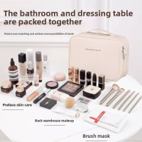 2025 New Model Portable Travel for Toiletry Organizer Bag Large Capacity Fashion PU Women Handheld Makeup Bag String Wa