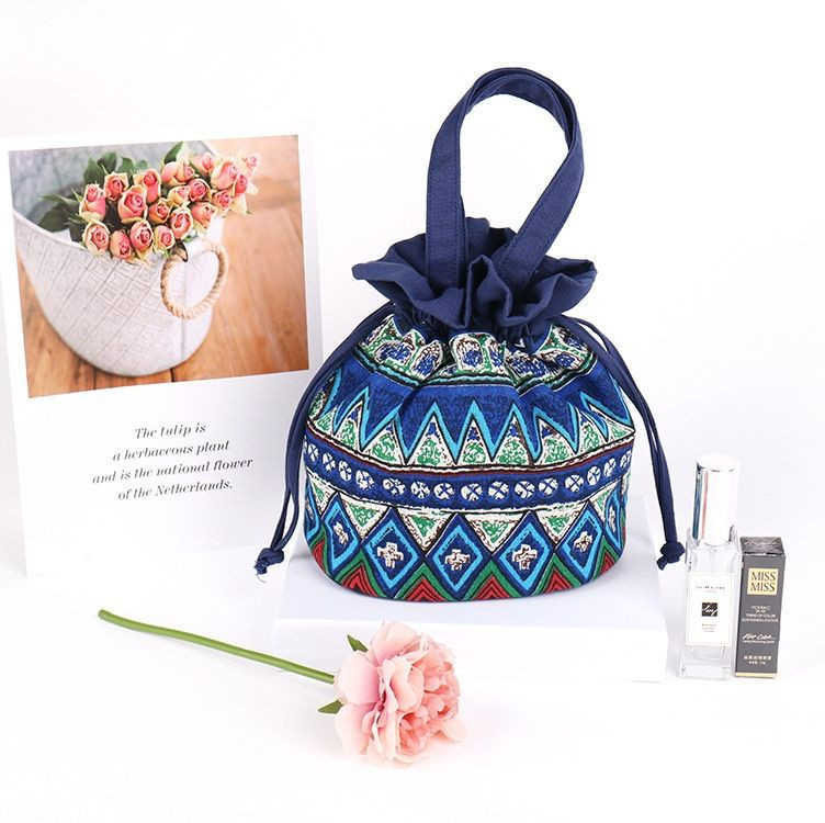 Ethnic Style Drawstring Closure Storage Bag for Makeup Jewelry Wholesale Shopping Manufacturers Drawstring Cloth Bag