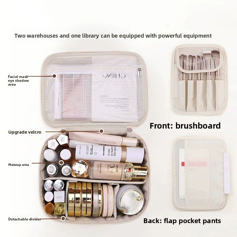 2025 New Model Portable Travel for Toiletry Organizer Bag Large Capacity Fashion PU Women Handheld Makeup Bag String Wa
