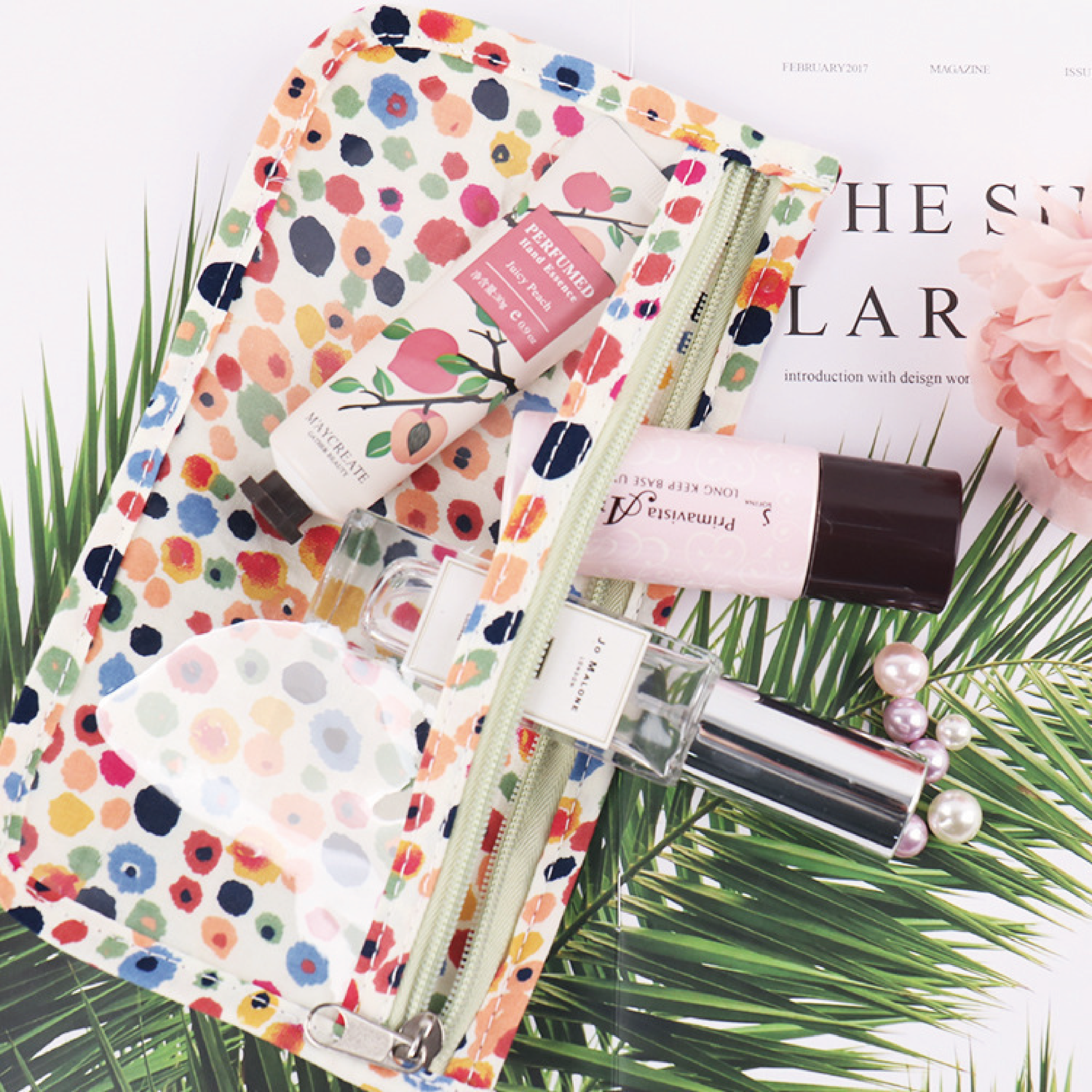 Manufacturers Floral PVC Multifunctional Zipper Storage Bag Toiletry & Document Organizer with Spliced Printed Sewn De