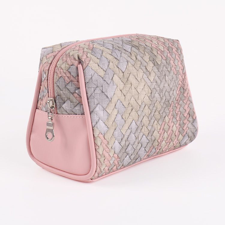 New Fashion Korean Style Womens PVC Bag Open Closure Travel Storage for Toiletry Makeup Bag with Woven Pattern