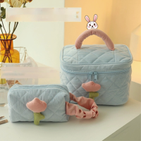 High-End Corduroy Cosmetic Bag for Women Large Capacity Portable for Toiletry Bag Zipper Closure Cute Ins Design Wholes