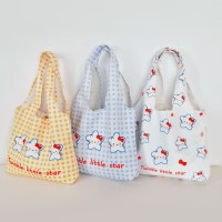 Hot-Selling Large-Capacity Korean Plaid Tote Bag for Women New Cartoon Design Travel Shoulder Zipper Polyester Fashion