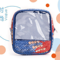 New Fashion Korean Style Womens Storage Bags Travel Cosmetic for Toiletry Bags with Open Geometric Woven Pattern
