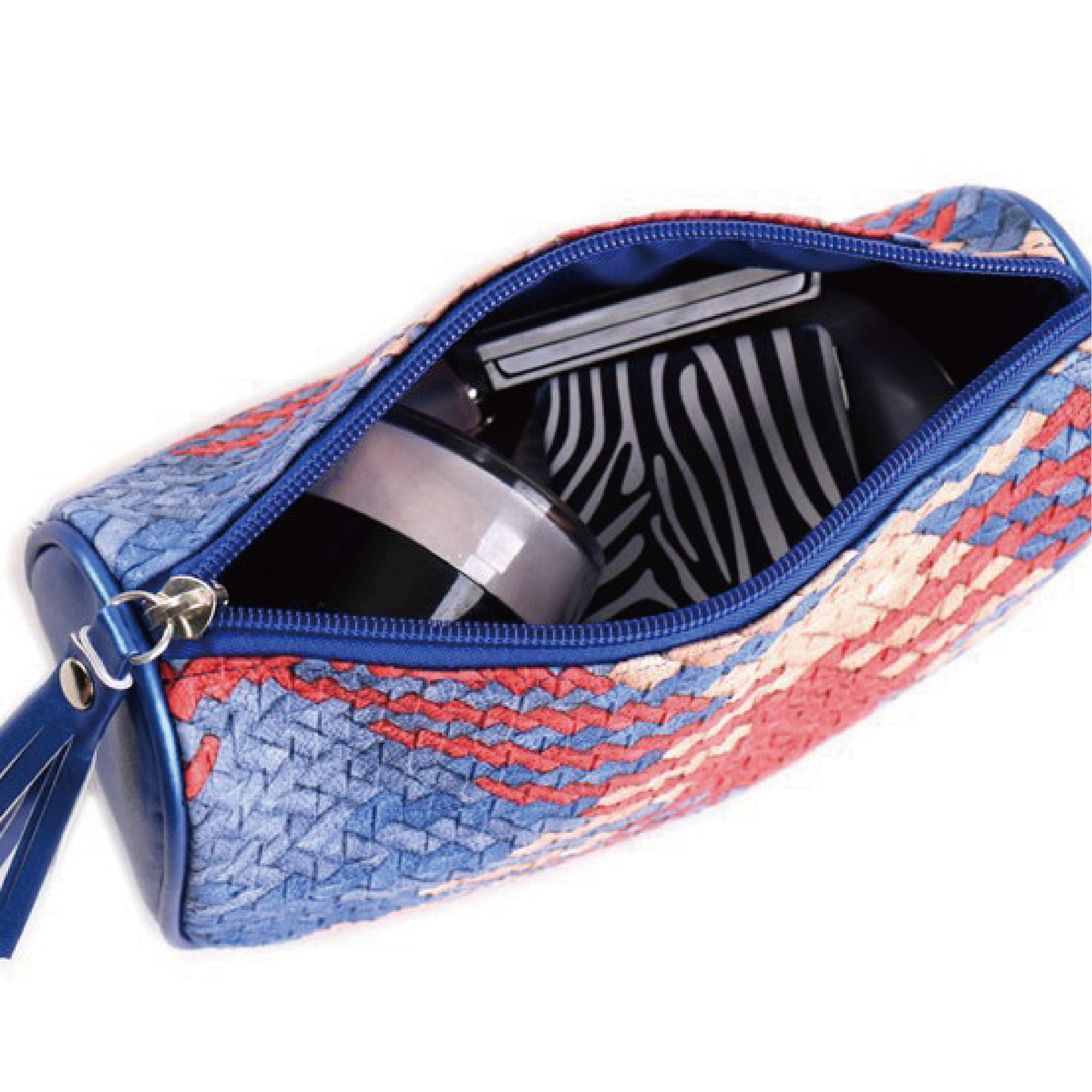 Fashion Womens PU Zipper-closed Travel Storage Bag, with a Woven Pattern Cosmetic Bag Inside. Airlines Inflight Wash B