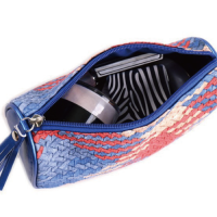 Fashion Womens PU Zipper-closed Travel Storage Bag, with a Woven Pattern Cosmetic Bag Inside. Airlines Inflight Wash B