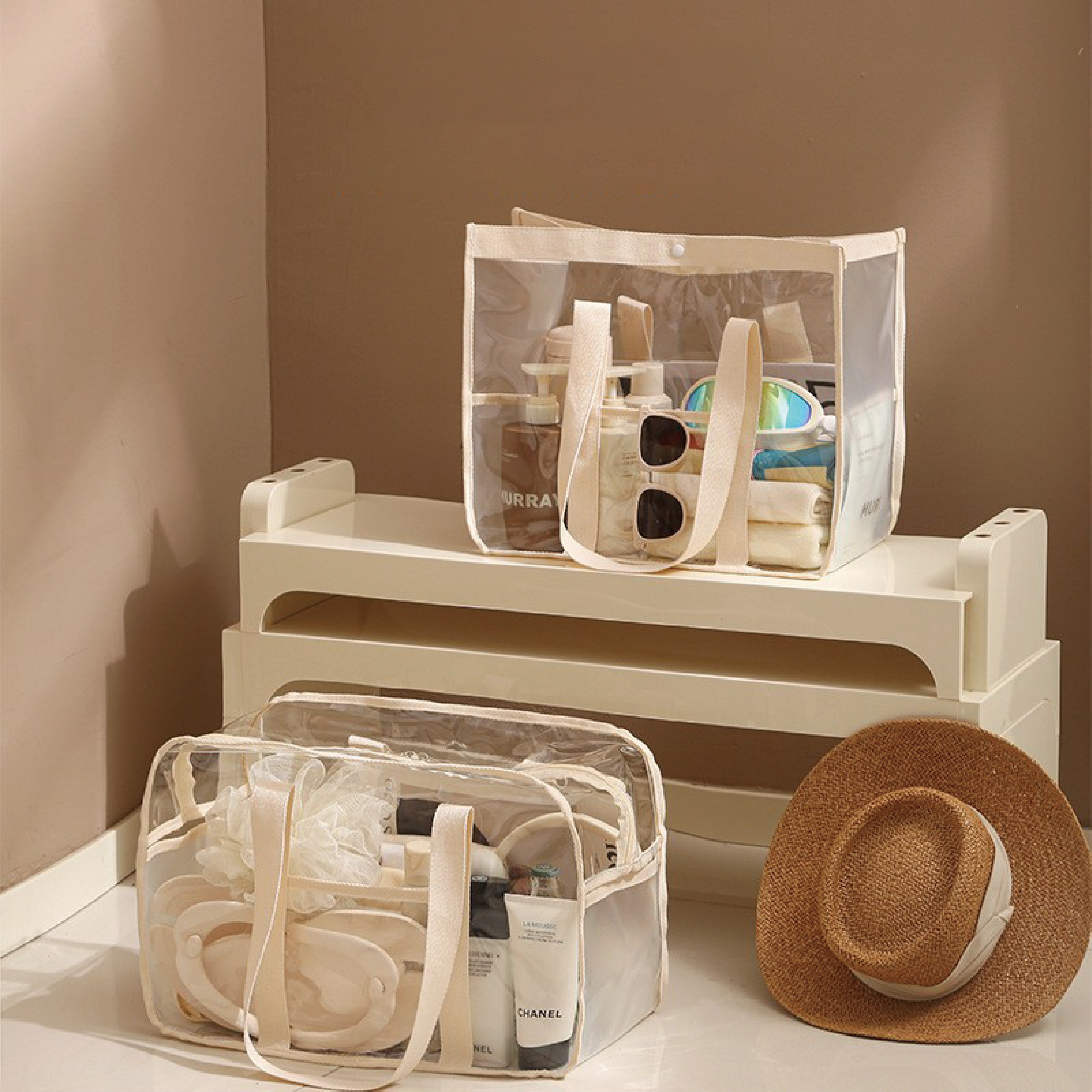 Large Capacity PVC Transparent Swimming Beach Bag Waterproof for Toiletry & Clothing Travel Case New Fashionable Open D