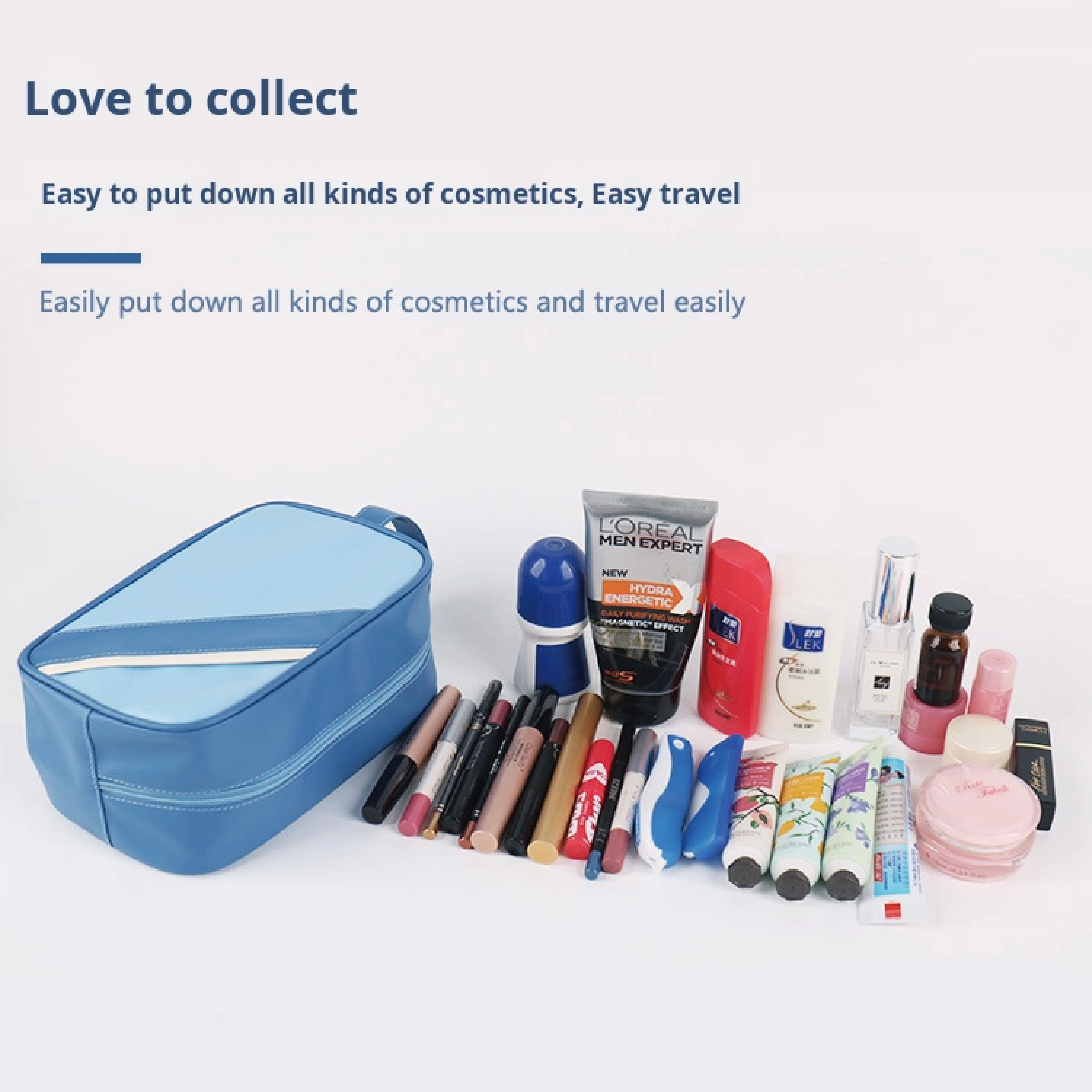 Womens Artificial Leather Makeup Bag, Portable Travel Storage Bag. Airlines Inflight Wash Bag