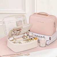 2025 New Model Portable Travel for Toiletry Organizer Bag Large Capacity Fashion PU Women Handheld Makeup Bag String Wa