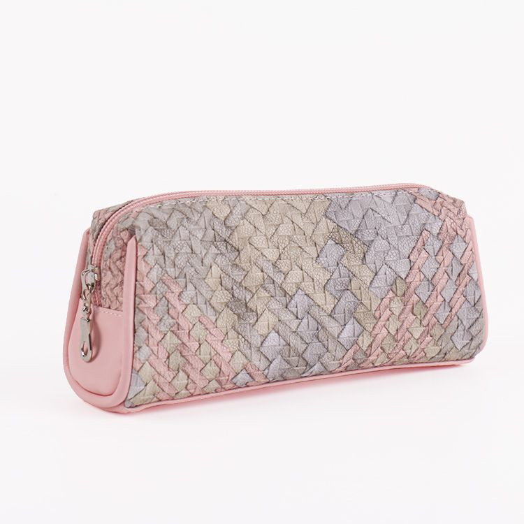 New Fashion Korean Style Womens Storage Bags PU Material with Woven Pattern Zipper Closure for Toiletry Travel Bags