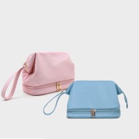 Large-capacity Double-layer Storage Bag, Simple Waterproof PU Material, Travel Bag for Cosmetics, with Zipper Inflight