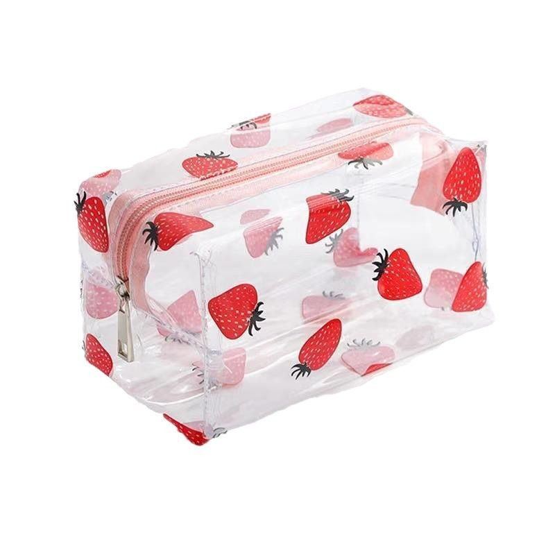 Large Capacity Portable Printed for Toiletry Bag Transparent PVC Makeup Bag with Zipper Durable Ins Style Sweet Storage