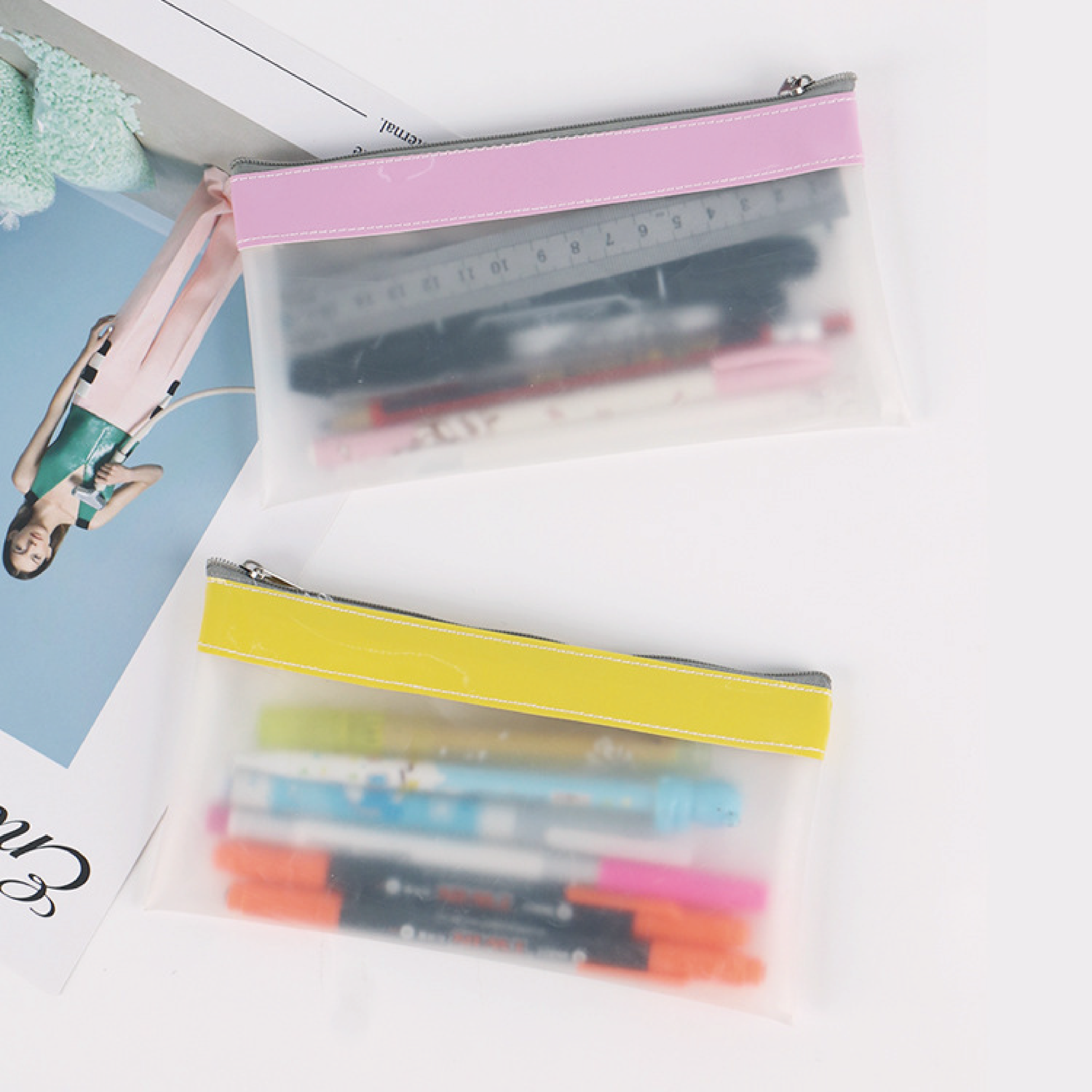 For Amazon Cross-Border Waterproof Semi-Transparent Eva Cosmetic Bag Zipper Storage for Stationery and Pen Manufactured