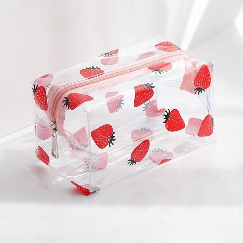 Large Capacity Portable Printed for Toiletry Bag Transparent PVC Makeup Bag with Zipper Durable Ins Style Sweet Storage
