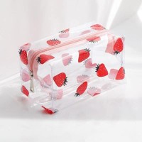 Large Capacity Portable Printed for Toiletry Bag Transparent PVC Makeup Bag with Zipper Durable Ins Style Sweet Storage