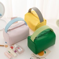 High-Value Fashion PU Solid Color Cosmetic Hand-Held Portable Toiletry Bag Large Capacity Waterproof Zipper Travel Stor