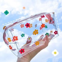 Large Capacity Portable Printed for Toiletry Bag Transparent PVC Makeup Bag with Zipper Durable Ins Style Sweet Storage