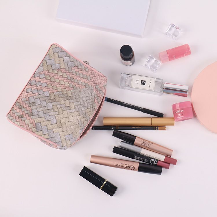 New Fashion Korean Style Womens PVC Bag Open Closure Travel Storage for Toiletry Makeup Bag with Woven Pattern