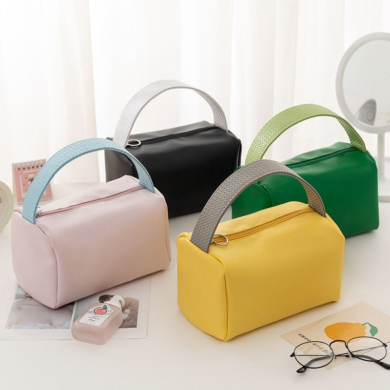High-Value Fashion PU Solid Color Cosmetic Hand-Held Portable Toiletry Bag Large Capacity Waterproof Zipper Travel Stor