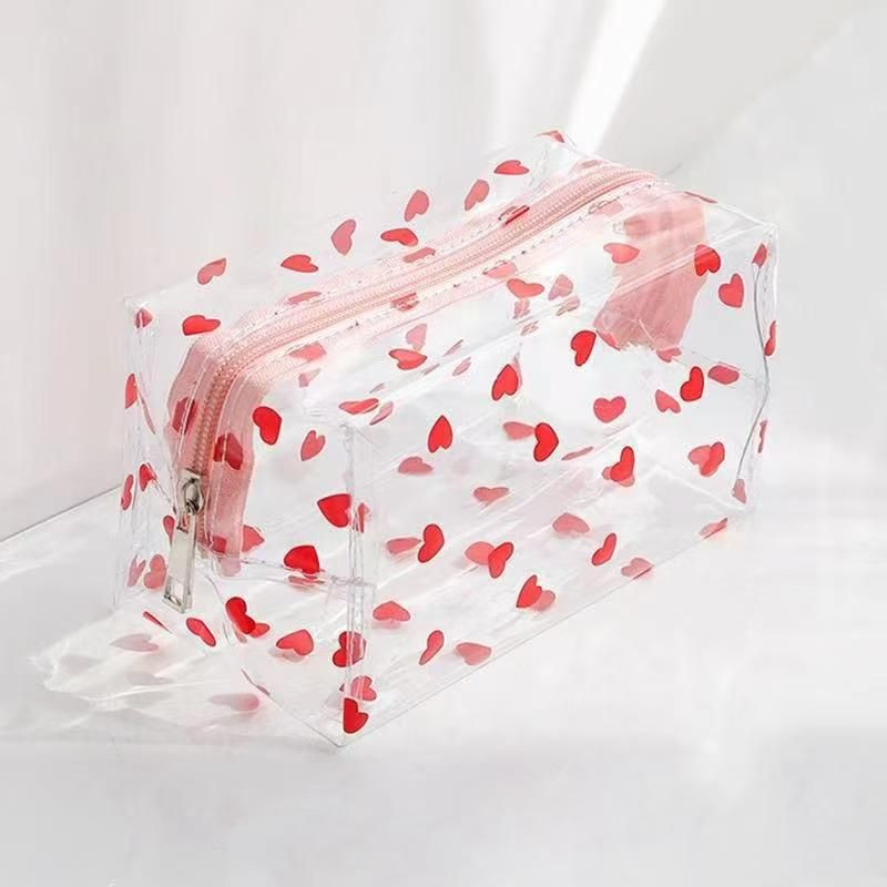 Large Capacity Portable Printed for Toiletry Bag Transparent PVC Makeup Bag with Zipper Durable Ins Style Sweet Storage