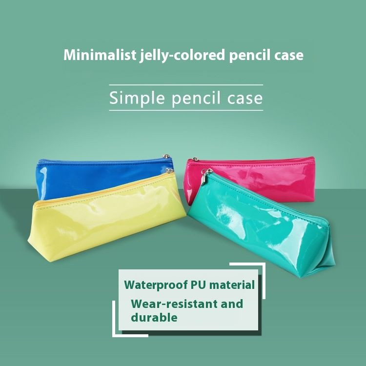 Large Capacity PU Mirror Simple Solid Color Pencil Case Elementary School Students New Stationery Box Wholesale Manufac